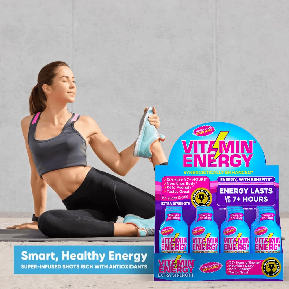 Vitamin Energy Berry Shot ingredients include Vitamin D and B-complex for metabolism support.