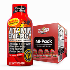 Vitamin Energy Burner+ shot front view with pomegranate acai for on-the-go energy