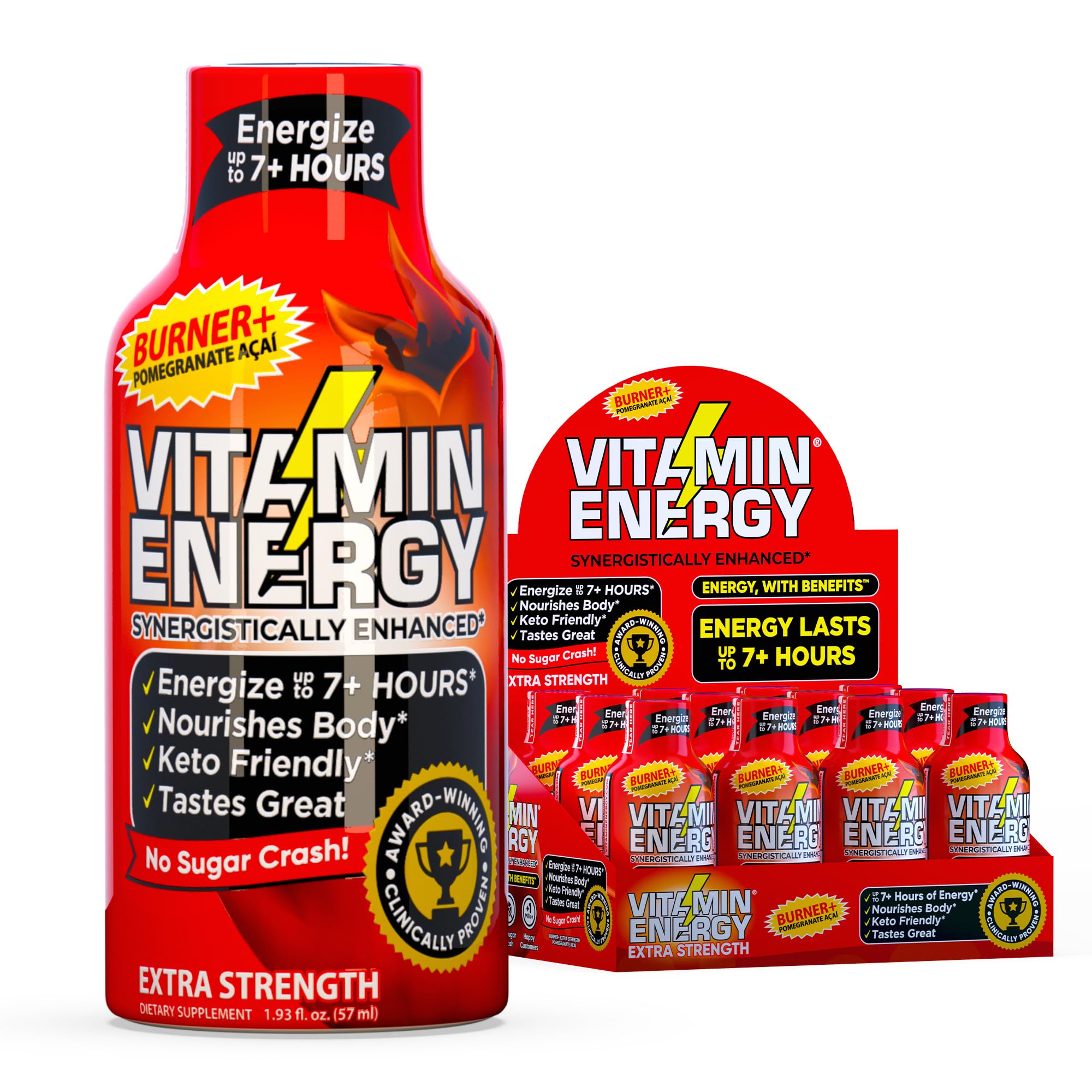 Vitamin Energy Burner+ bottle pour for a quick energy boost before workouts.