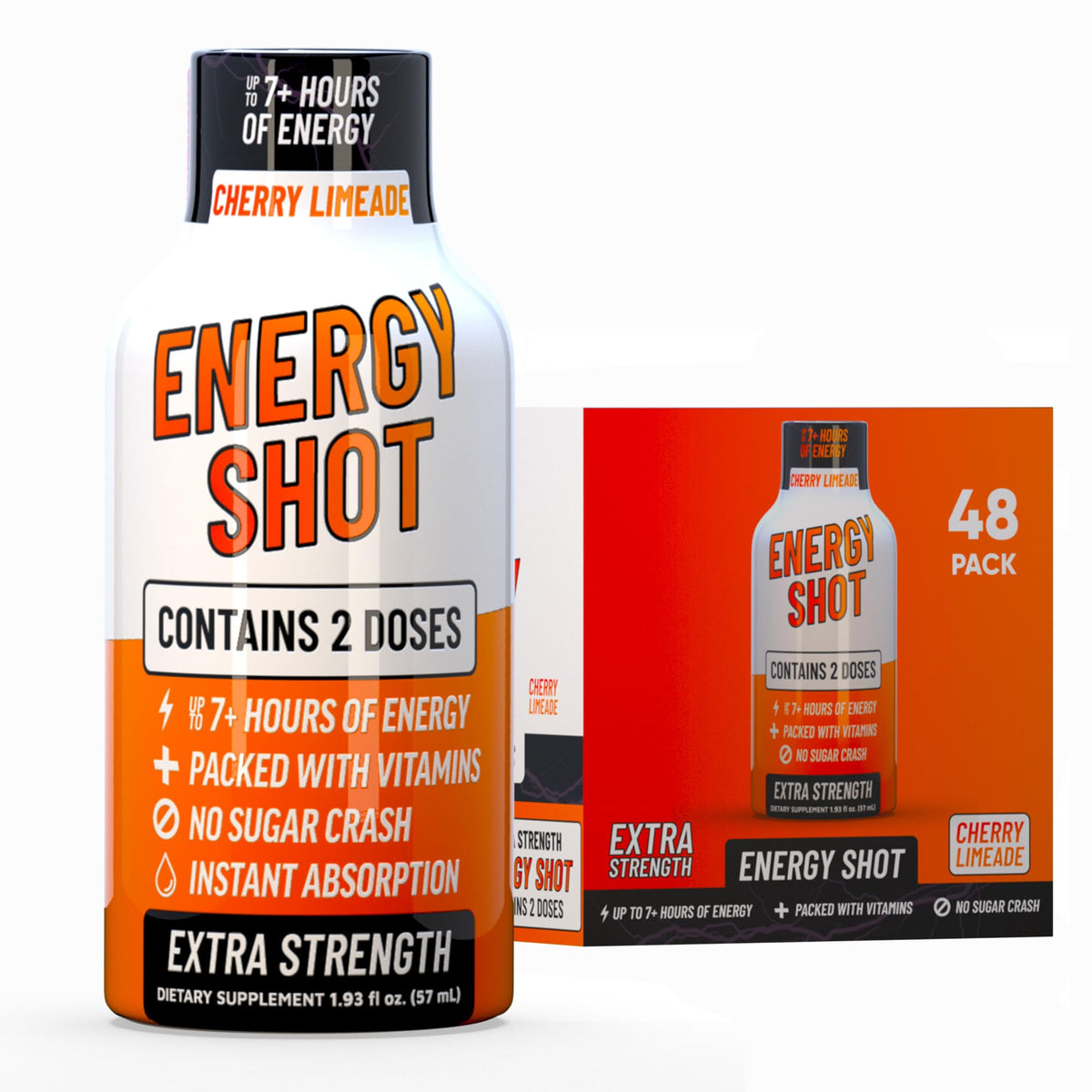 Vitamin Energy Cherry Limeade Shot bottle with dual-serving design for flexible daytime energy.