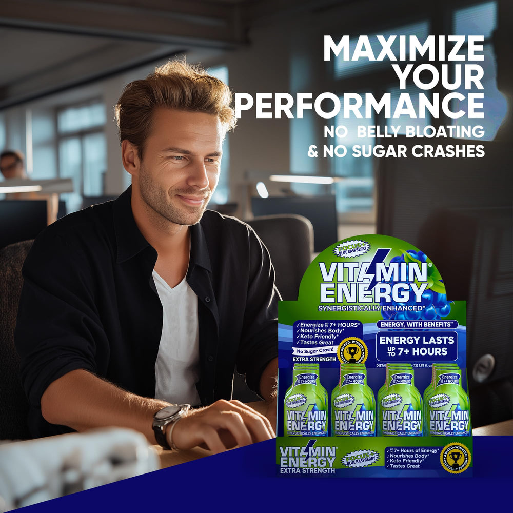Vitamin Energy Focus+ 48-pack box shows bulk value for on-demand energy.