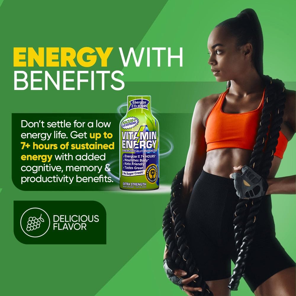 Vitamin Energy Focus+ compact shot size fits in hand for quick energy.