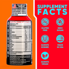 Vitamin Energy Focus+ Mango shot closeup label highlights CoQ10 and B-vitamins