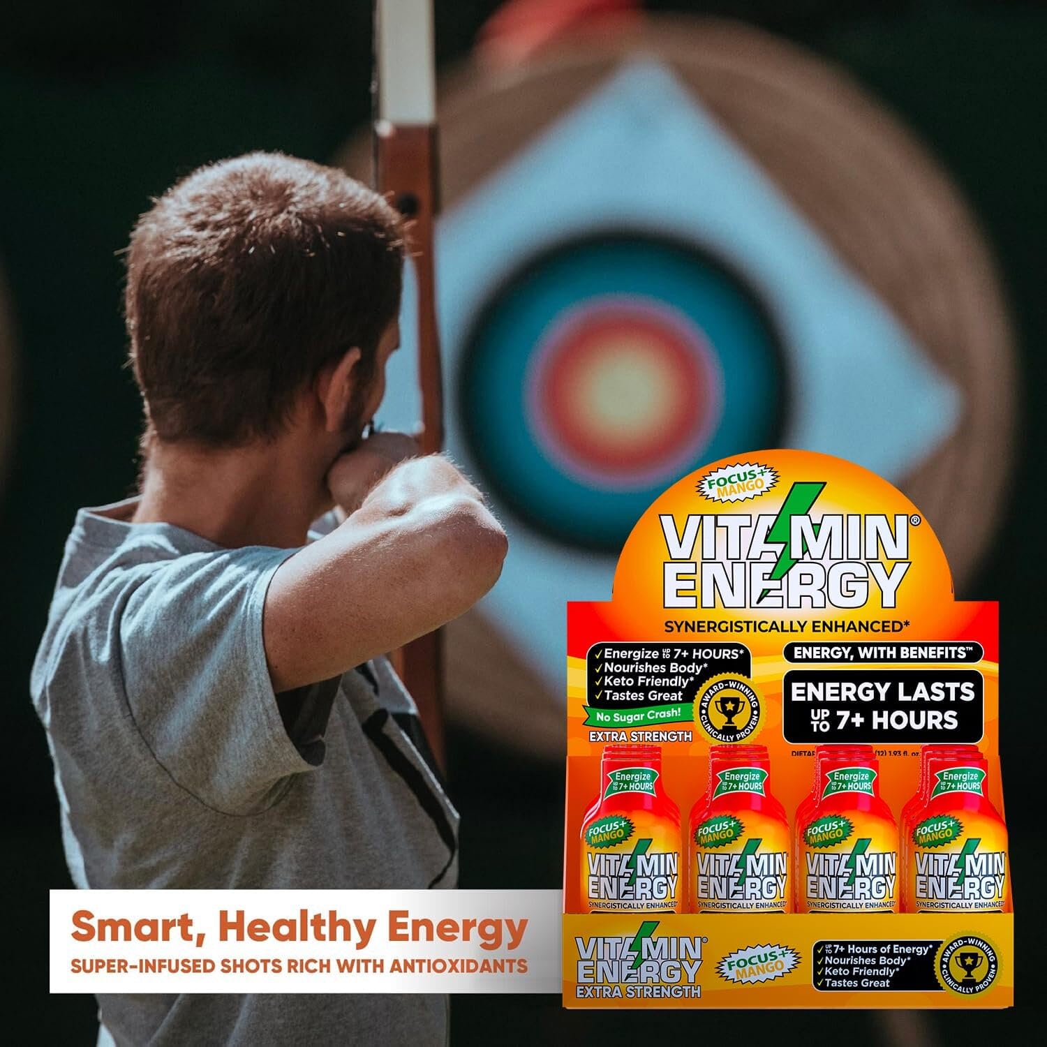 Vitamin Energy Focus+ Mango shot gluten-free symbol for dietary compatibility