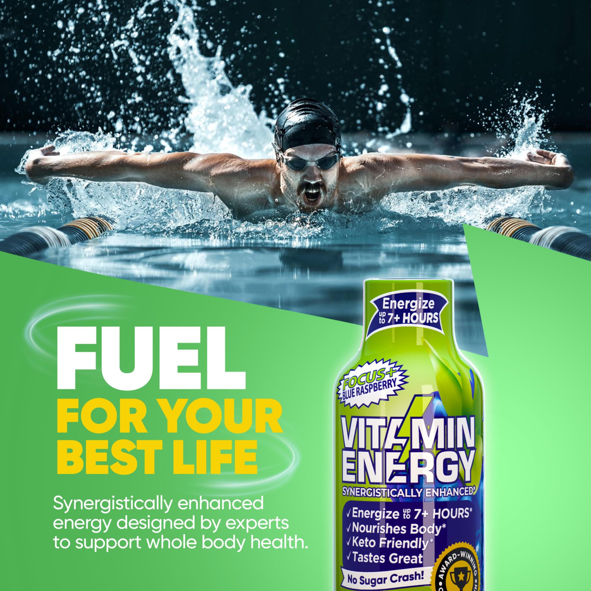 Vitamin Energy Focus+ vegan gluten-free certifications indicate dietary inclusivity.
