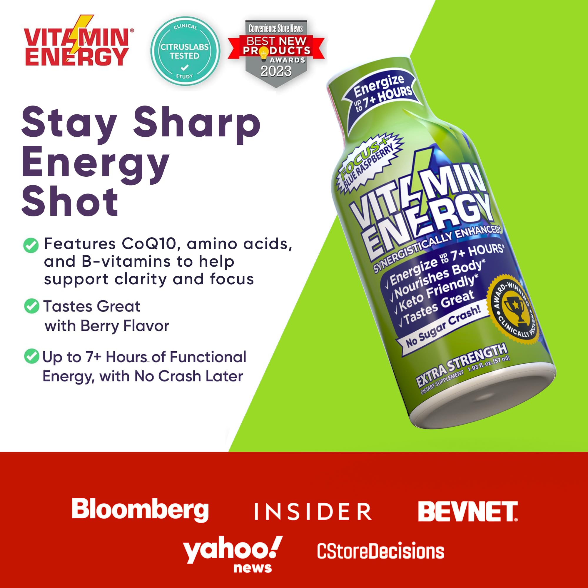 Vitamin Energy Focus+ zero sugar and calories for keto-friendly use.