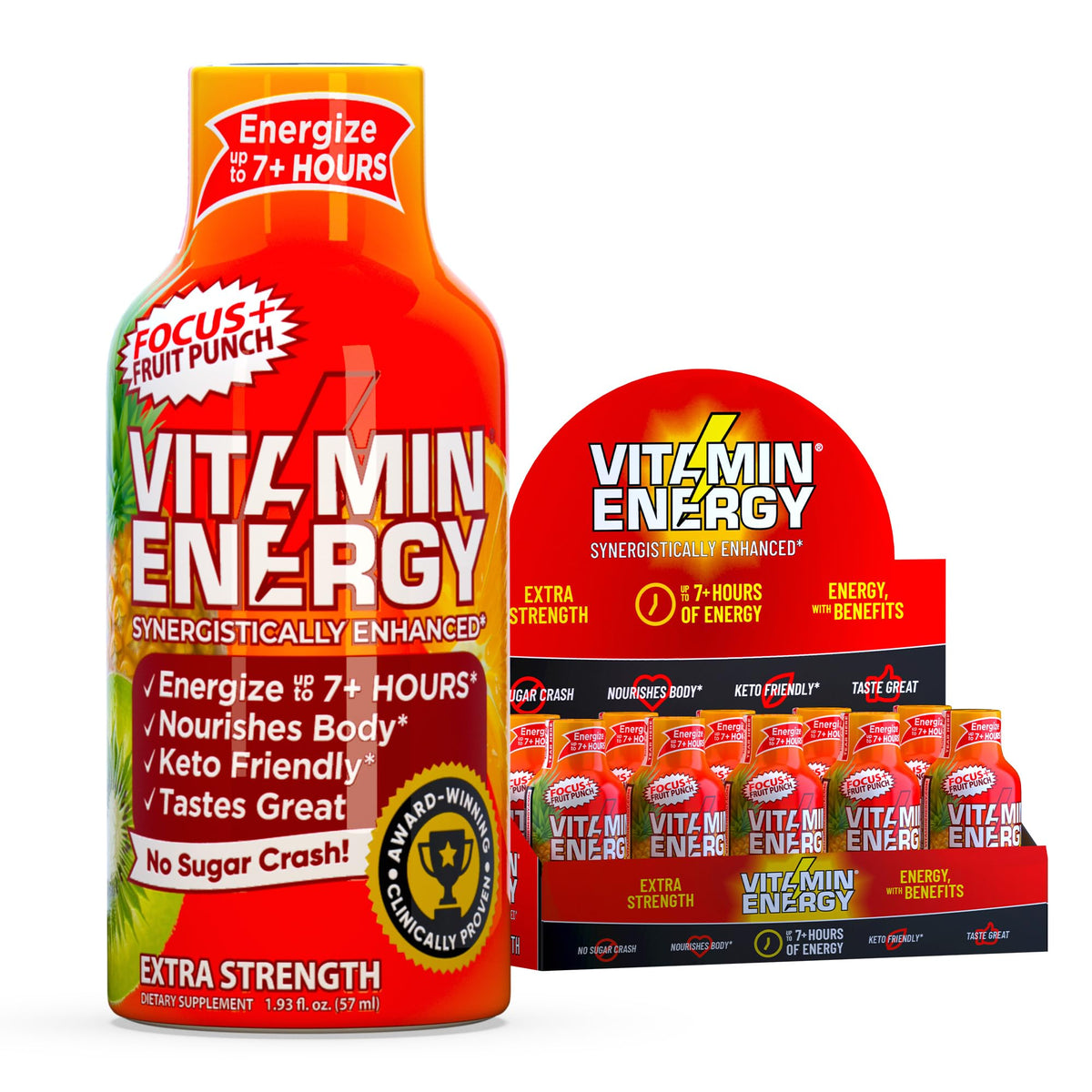 Vitamin Energy Focus+ fruit punch bottle for sustained focus and energy