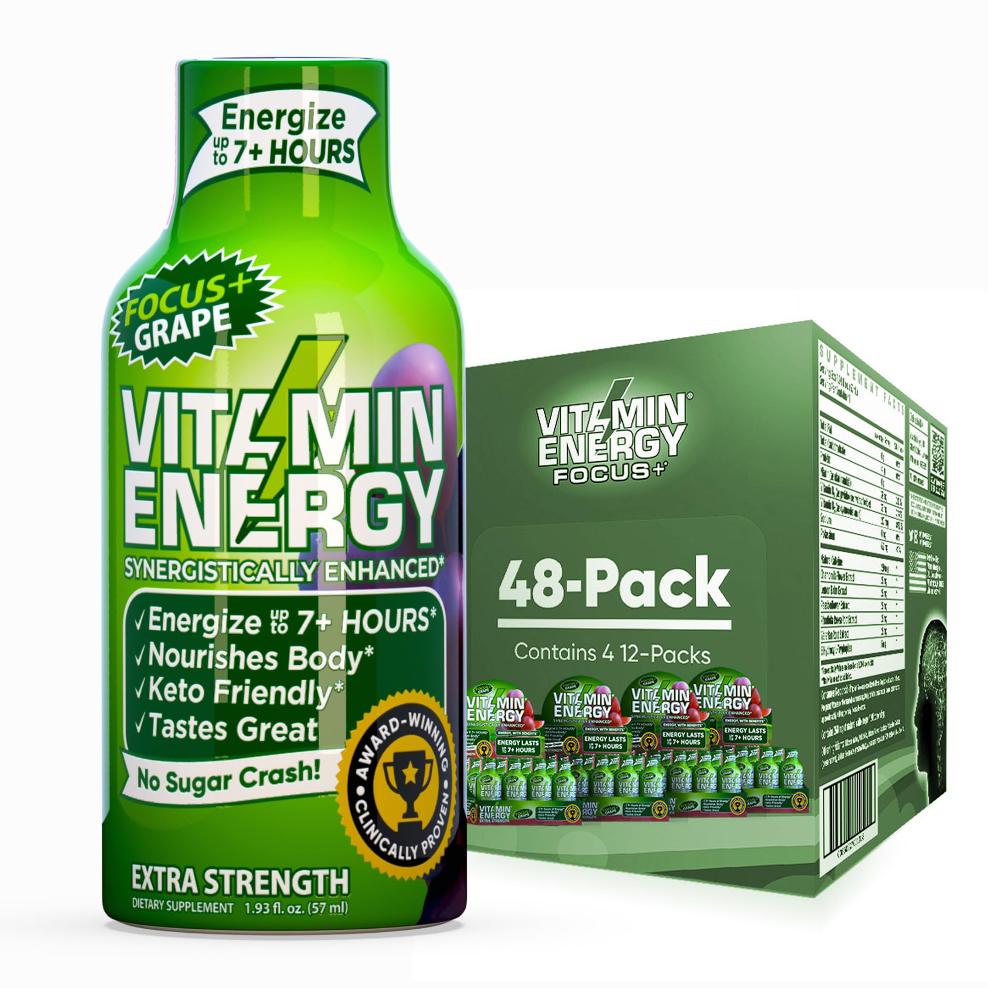 Vitamin Energy Focus+ grape bottle for steady energy on the go.