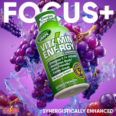 Close-up of Vitamin Energy Focus+ grape ingredients showing B vitamins.