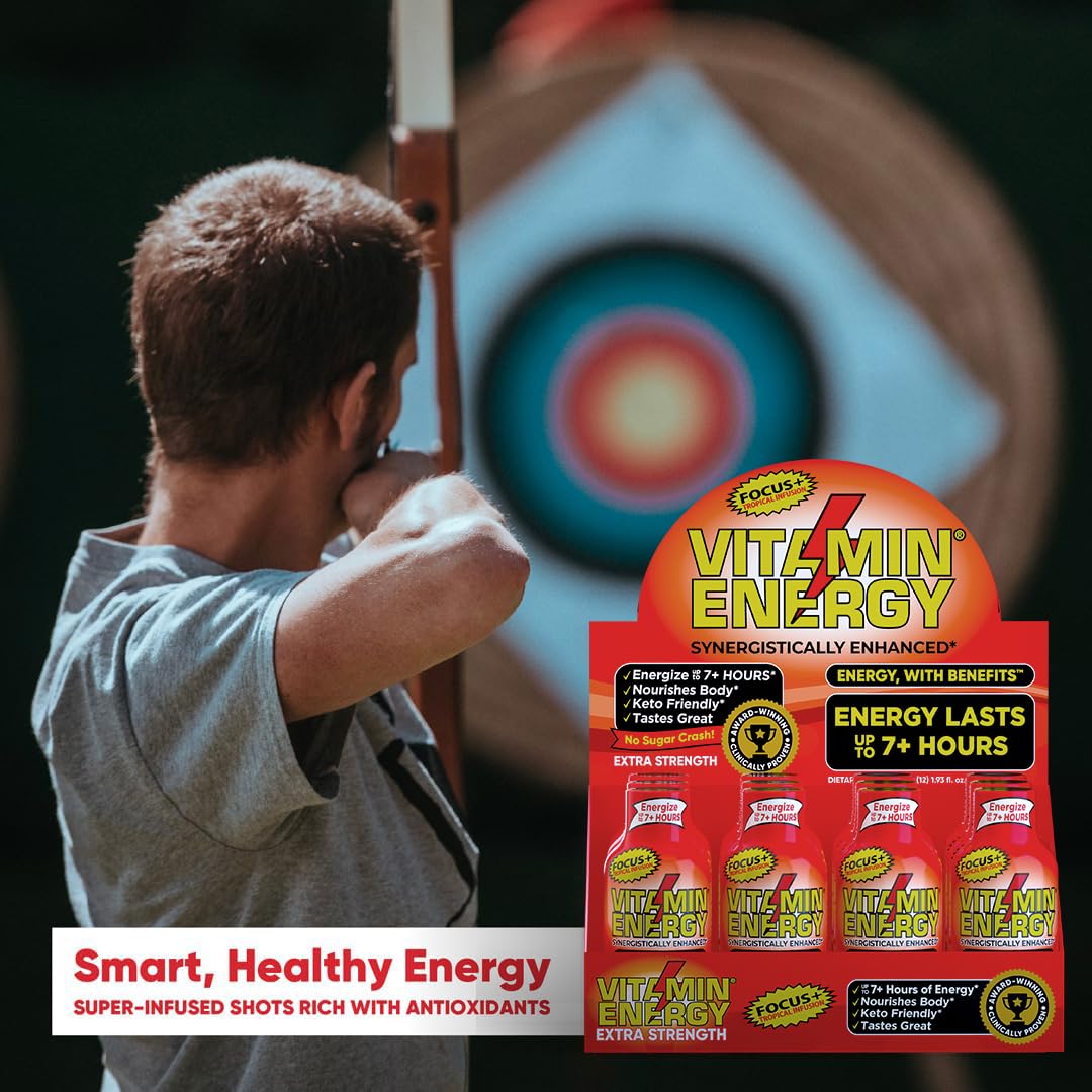 Vitamin Energy Focus Shot tropical packaging stack emphasizes value pack.