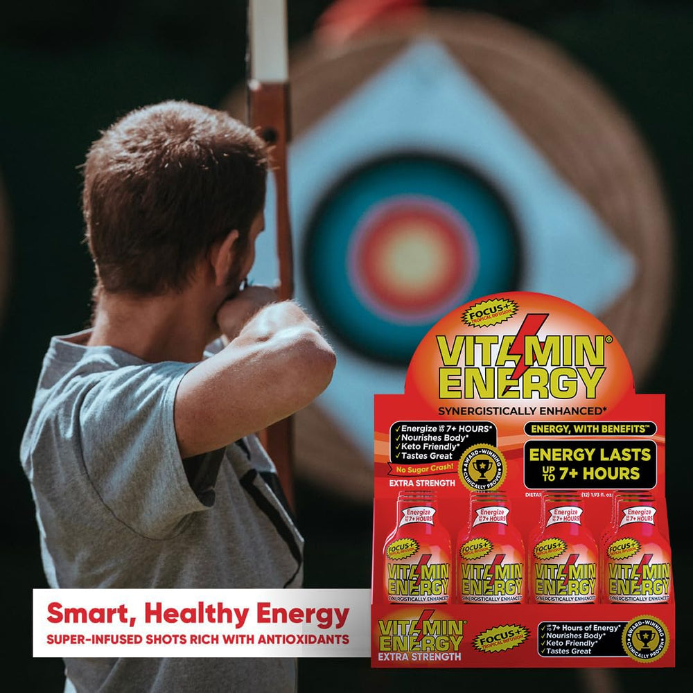 Vitamin Energy Focus Shot tropical packaging stack emphasizes value pack.