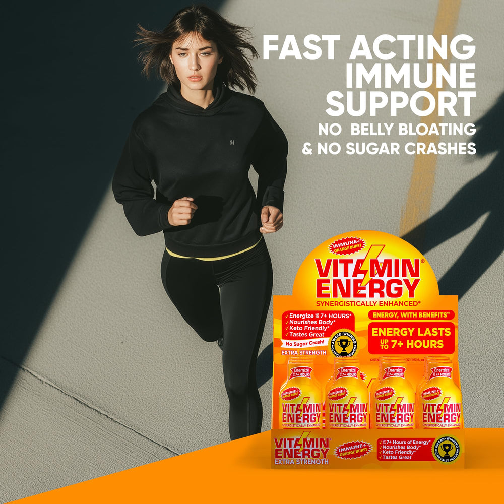 Vitamin Energy Immune+ B-vitamins and Niacin label supports metabolism.