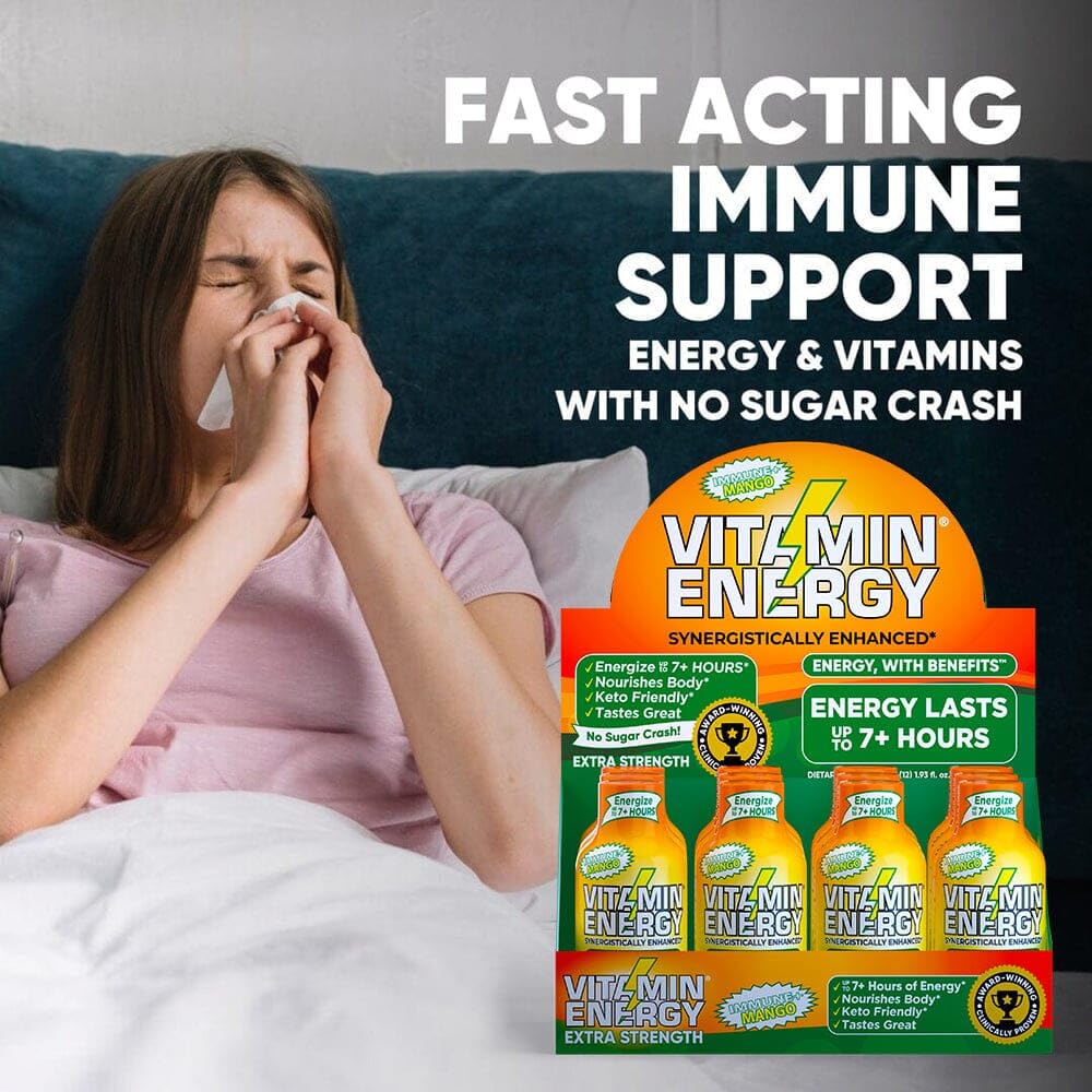 Vitamin Energy Immune+ Mango Shot green tea extract visual representing natural caffeine sources