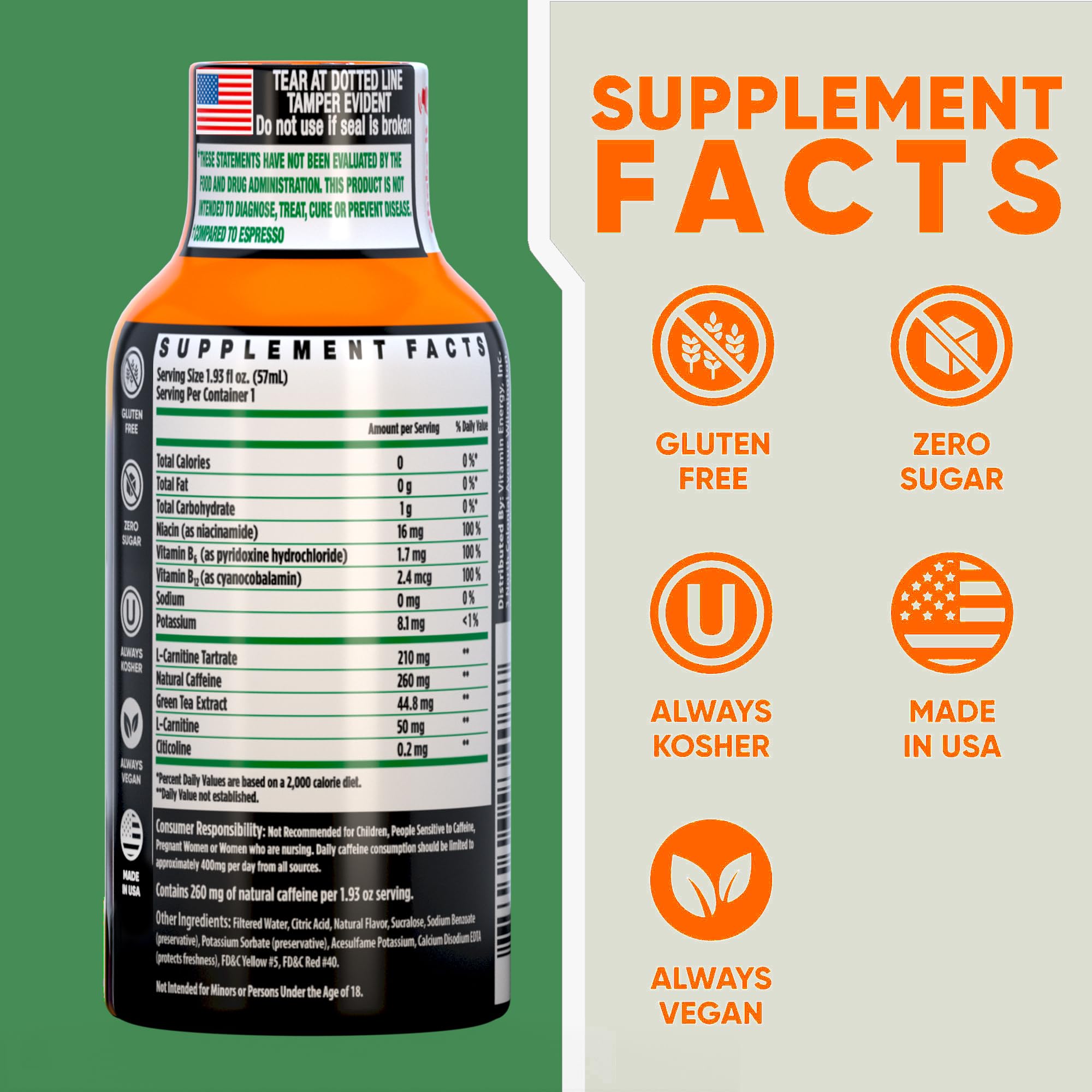 Vitamin Energy Immune+ Mango Shot label closeup highlighting mango flavor and ingredients