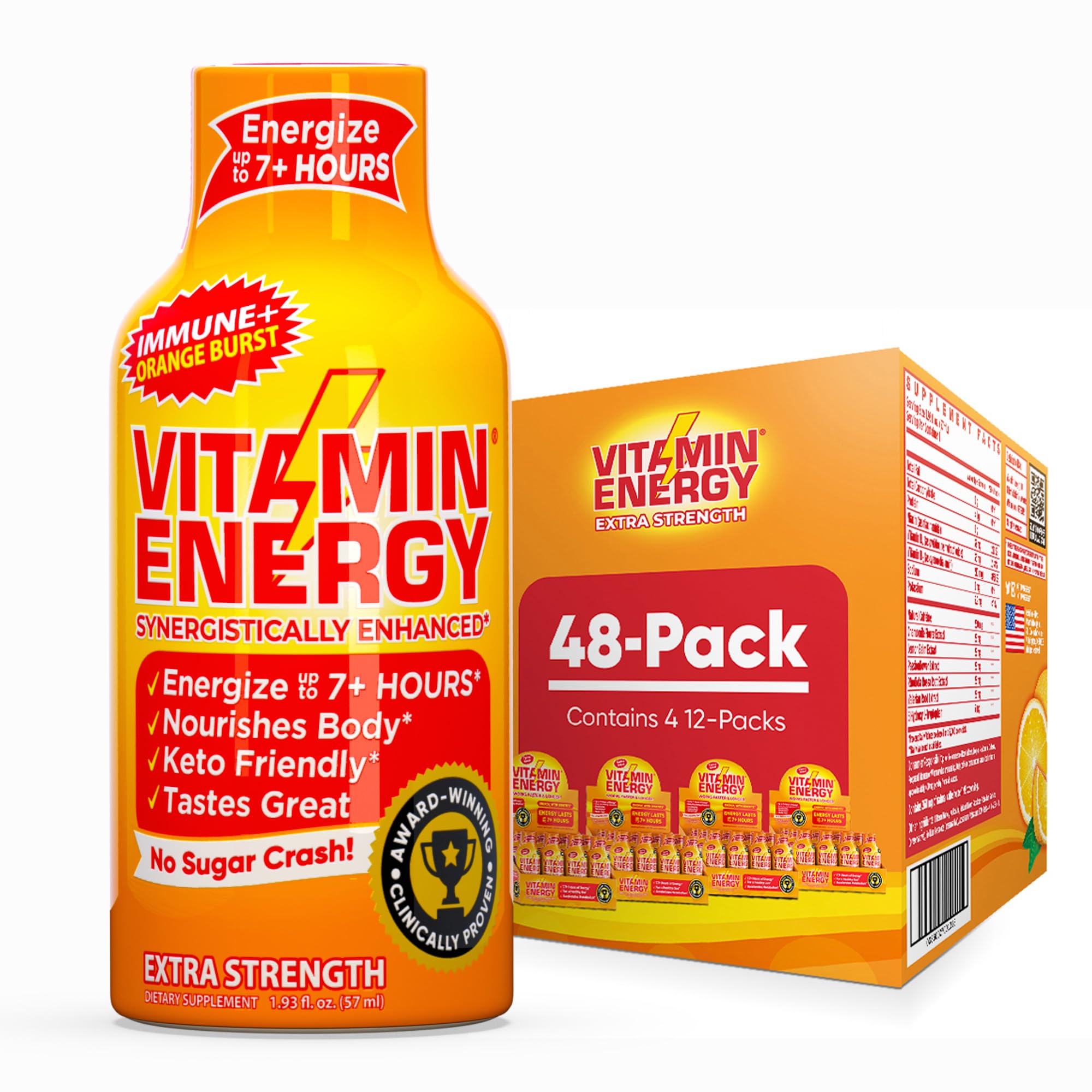 Vitamin Energy Immune+ Orange Burst shot front view highlighting energy-boosting formula