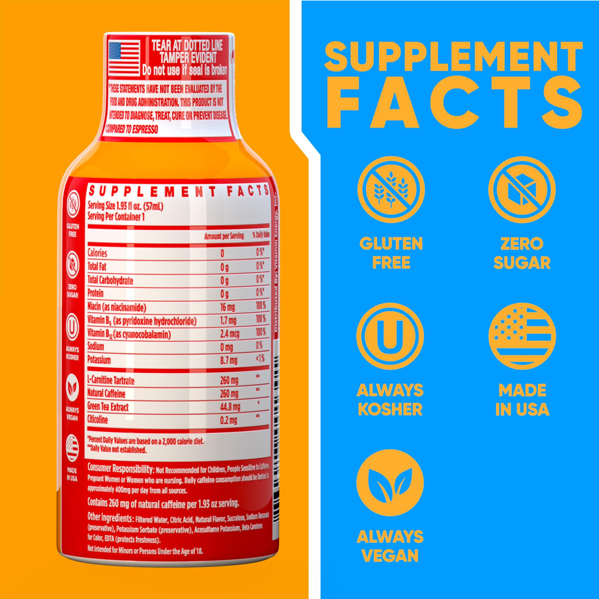 Vitamin Energy Immune+ Orange Burst shot packaging emphasizes immune support