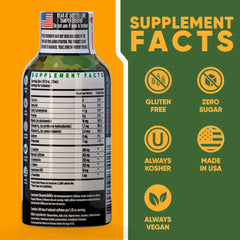 Close-up of the Army Orange pour showing instant energy from Vitamin Energy Immune+ Shot.