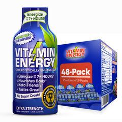 Vitamin Energy Immune+ Blue Raspberry bottle showcases immune support and sustained energy.