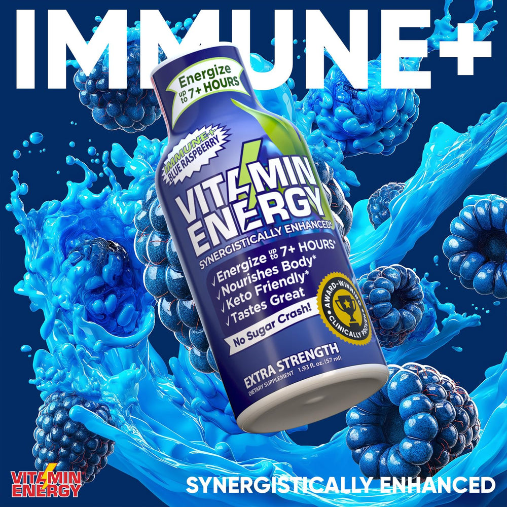 Vitamin Energy Immune+ shot being poured for a quick energy boost