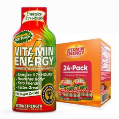 Vitamin Energy Immune+ shot bottle in fruit punch flavor powering steady energy