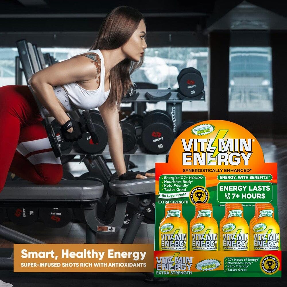 Vitamin Energy Immune+ Mango Shot with green tea extract for antioxidants.