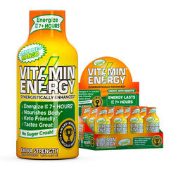 Vitamin Energy Immune+ Mango shot bottle for steady focus and energy.