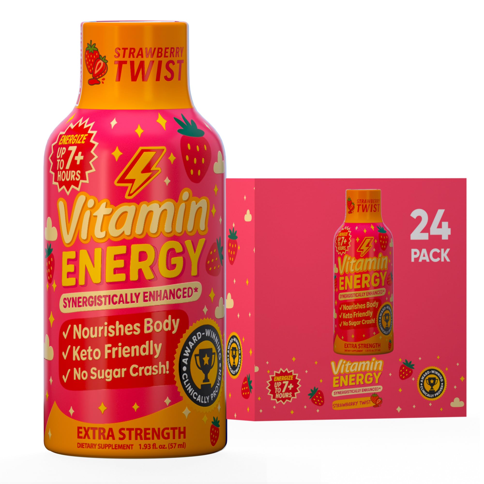 Vitamin Energy Immune+ Strawberry Twist bottle front view highlighting flavor and zero sugar