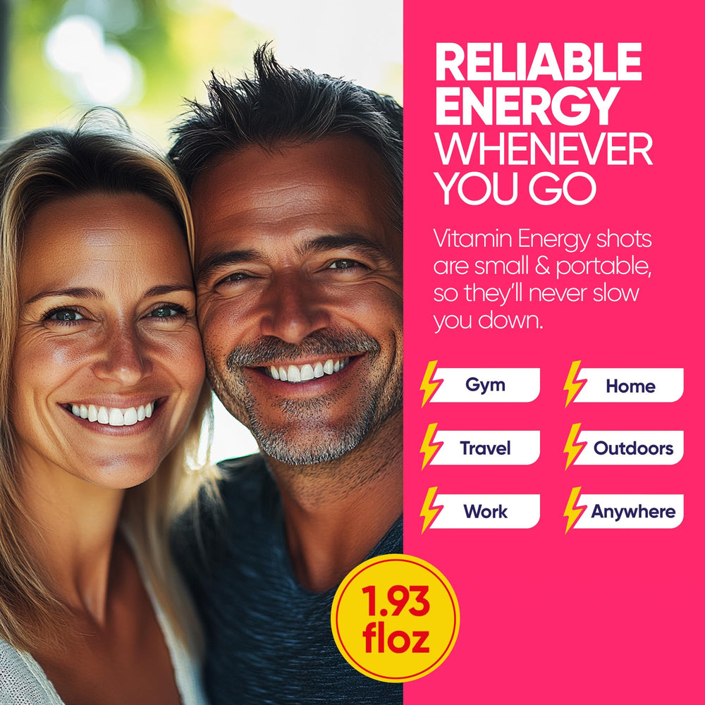 Vitamin Energy Immune+ shot in travel-friendly packaging ideal for on-the-go energy