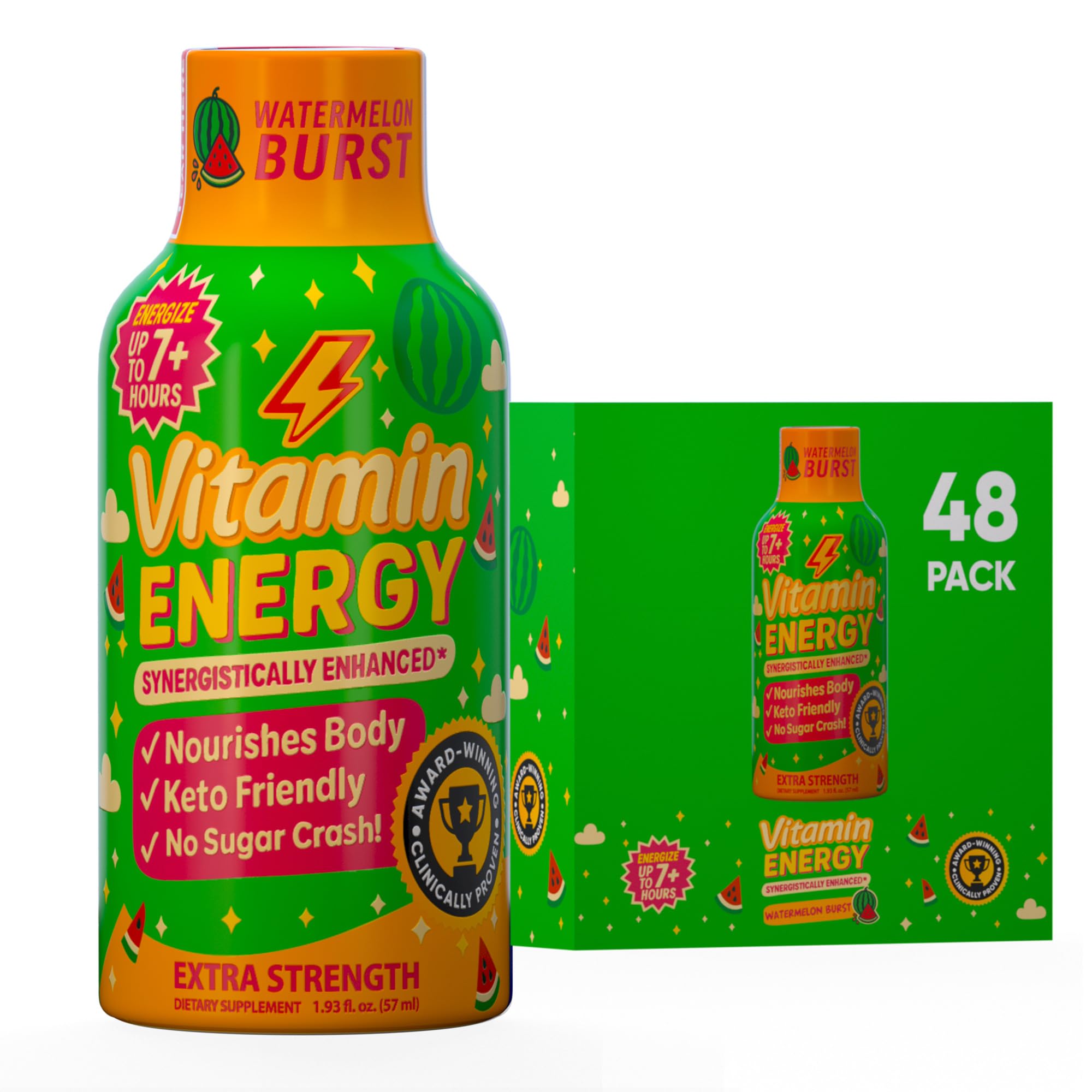 Vitamin Energy Immune+ Watermelon Shot bottle shown for on-the-go energy and focus.