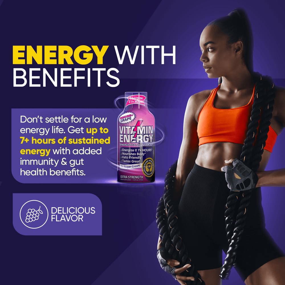 Vitamin Energy Immune+ 12-pack displayed on a kitchen counter.