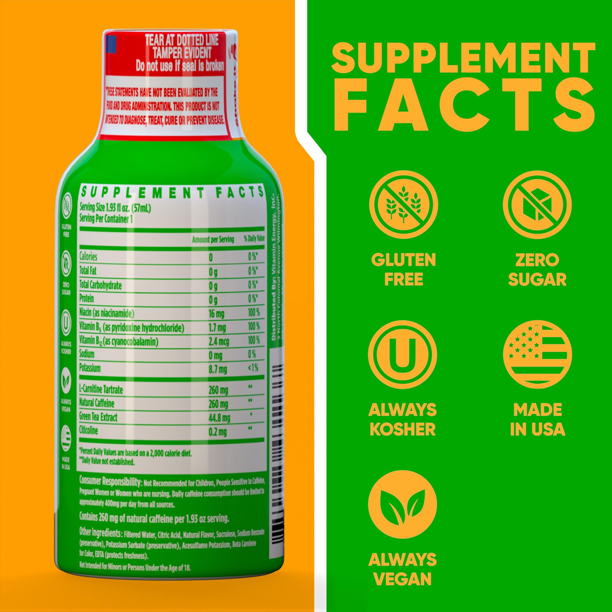 Vitamin Energy Immune+ Watermelon Shot back view highlights zero sugar for clean energy.