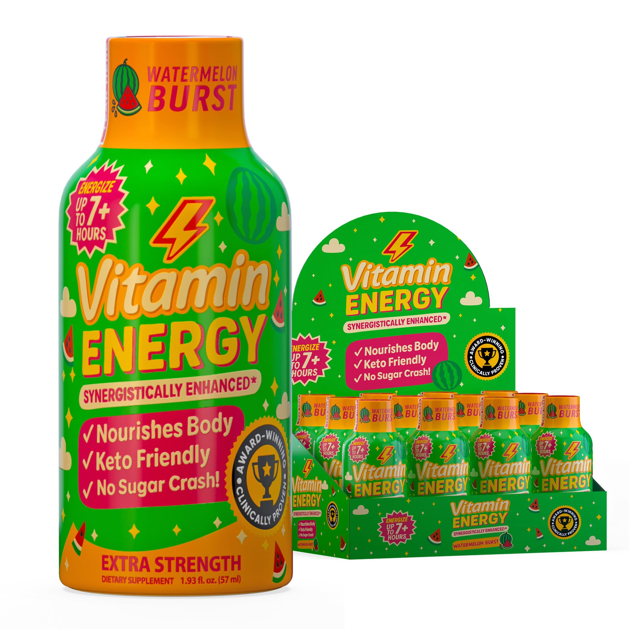 Vitamin Energy Immune+ Watermelon Shot front view boosts focus and sustained energy.
