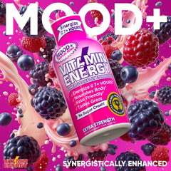 Vitamin Energy Mood+ Tropical Berry 48-pack display for busy days
