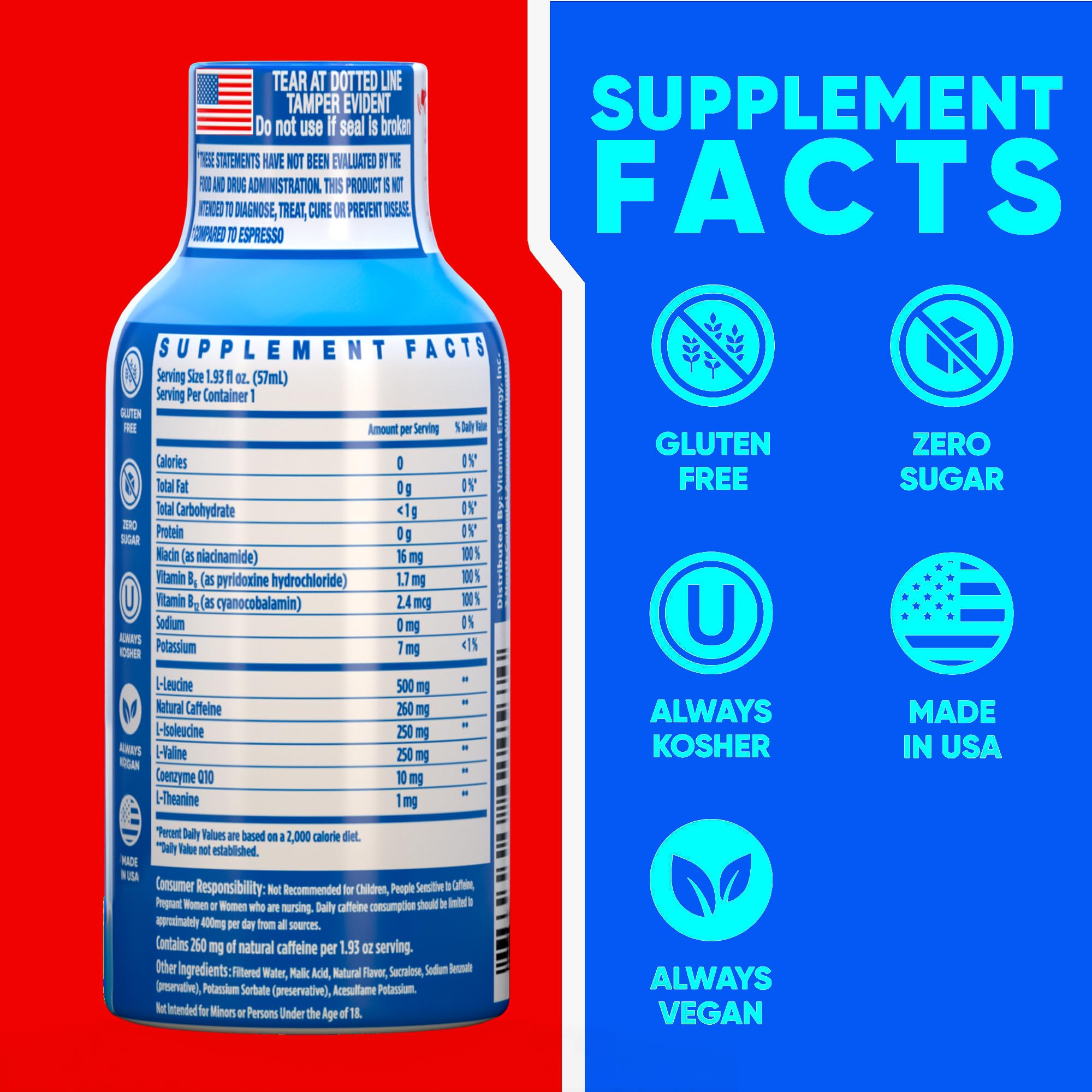 Vitamin Energy 260mg Natural Caffeine Bottle highlights focus during workouts.