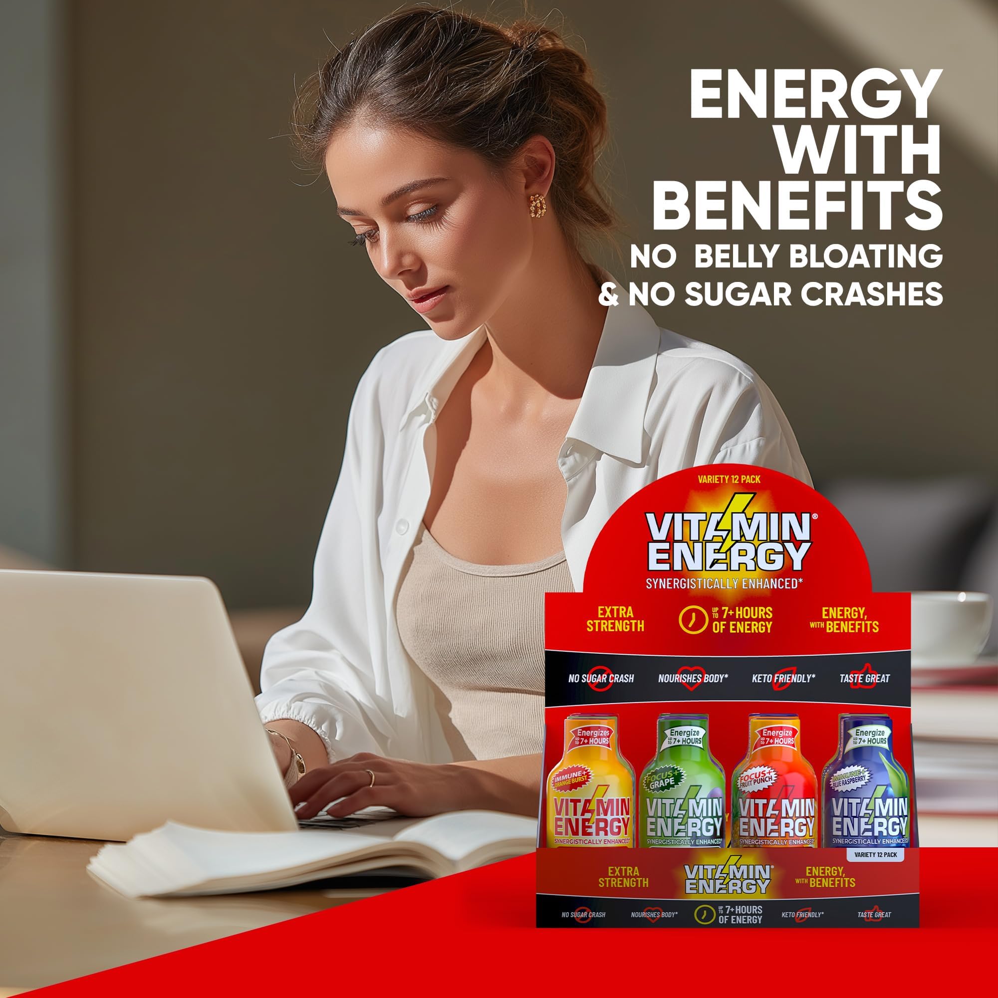 Vitamin Energy packaging display presents the 48-pack variety for daily wellness.