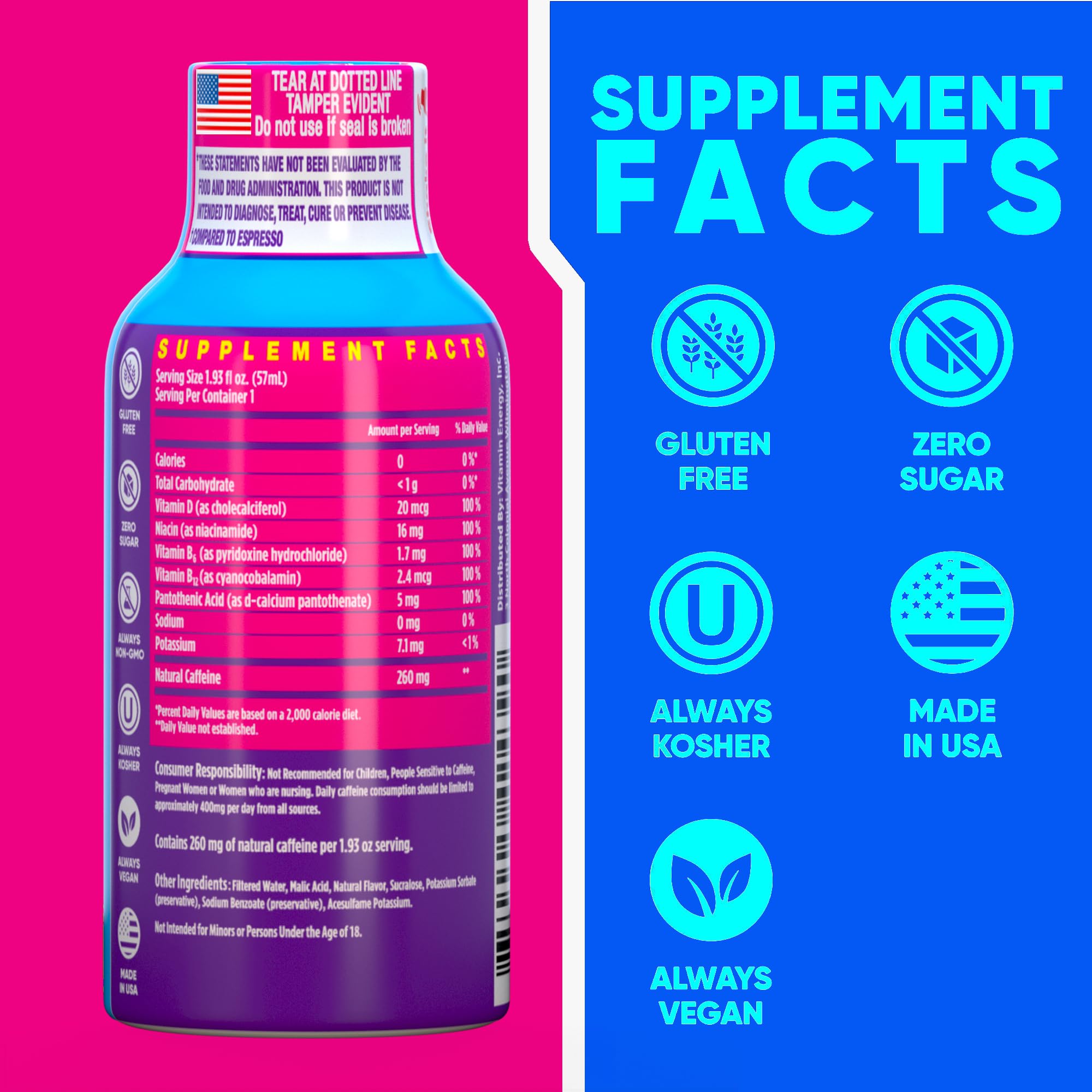 Vitamin Energy glass setup communicates on‑the‑go energy during work or workouts.