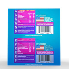 Vitamin Energy label closeup emphasizes keto-friendly, zero sugar benefits.