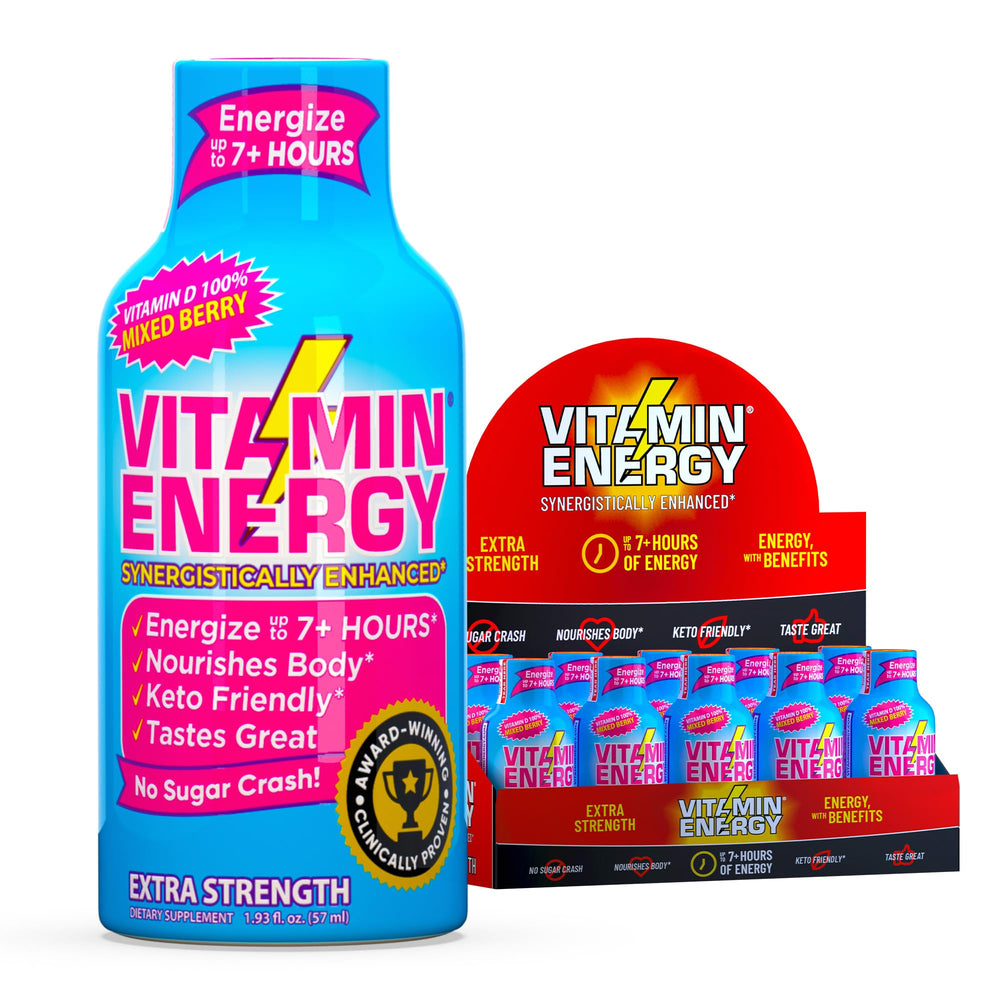 Vitamin Energy mixed berry shot pack delivers a sustained energy boost for busy days.