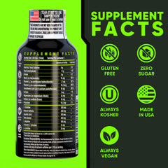 Close-up of Vitamin Energy Workout+ Sour Apple shot with bold flavor