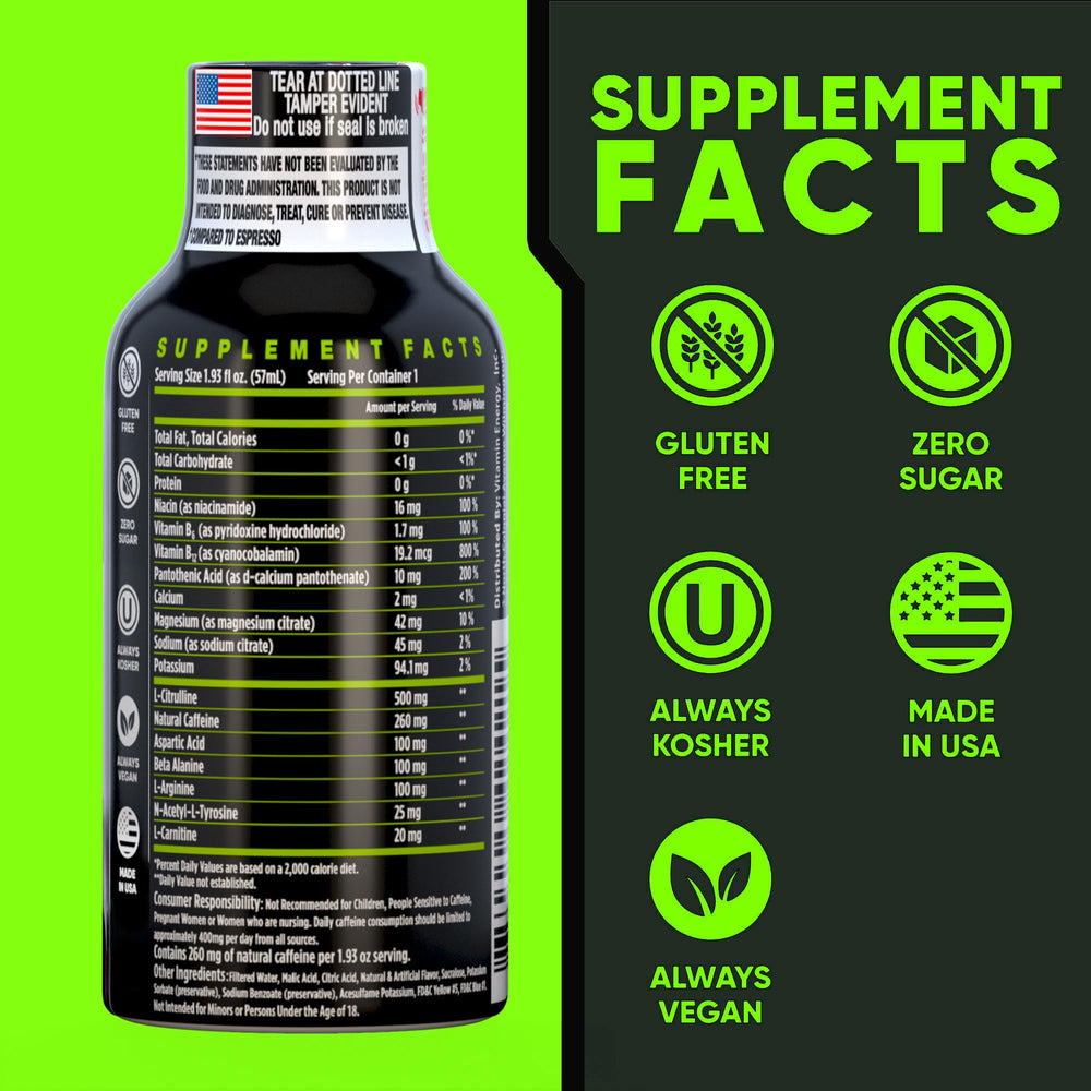Vitamin Energy Workout+ Sour Apple pour shot ready for training sessions