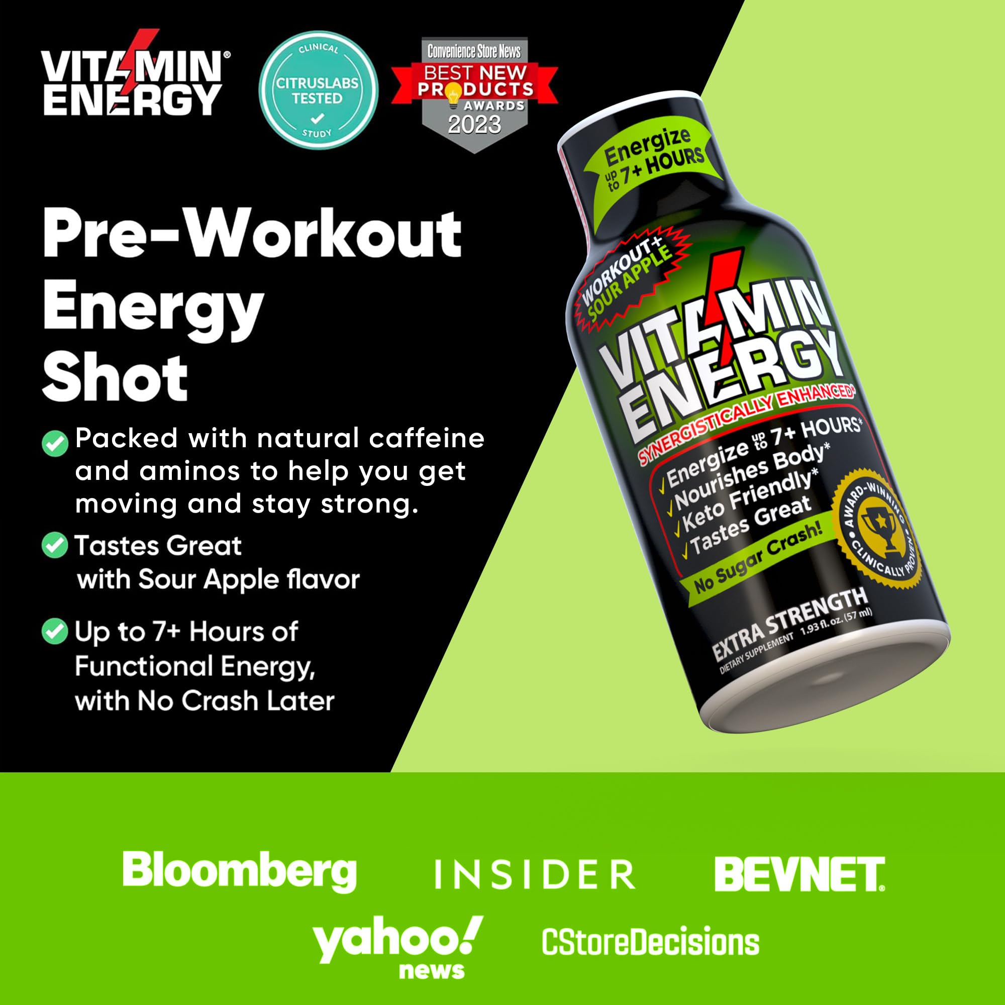 Vitamin Energy Workout+ Sour Apple in a gym bag with accessories