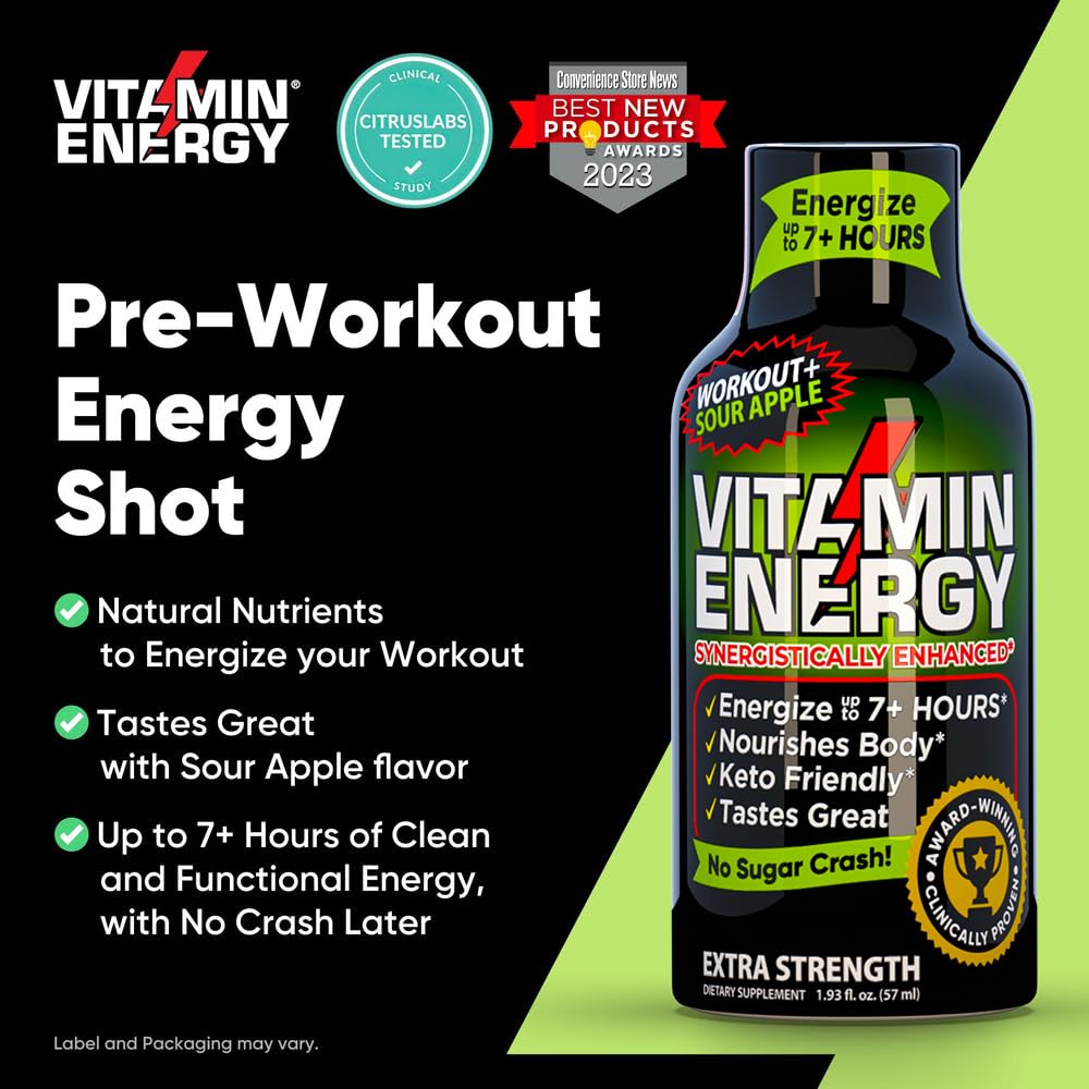 Vitamin Energy Workout+ Sour Apple taste splash conveys sour apple flavor