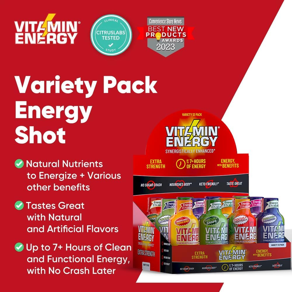Vitamin Energy Zero Sugar shot offers a clean, keto-friendly energy option.