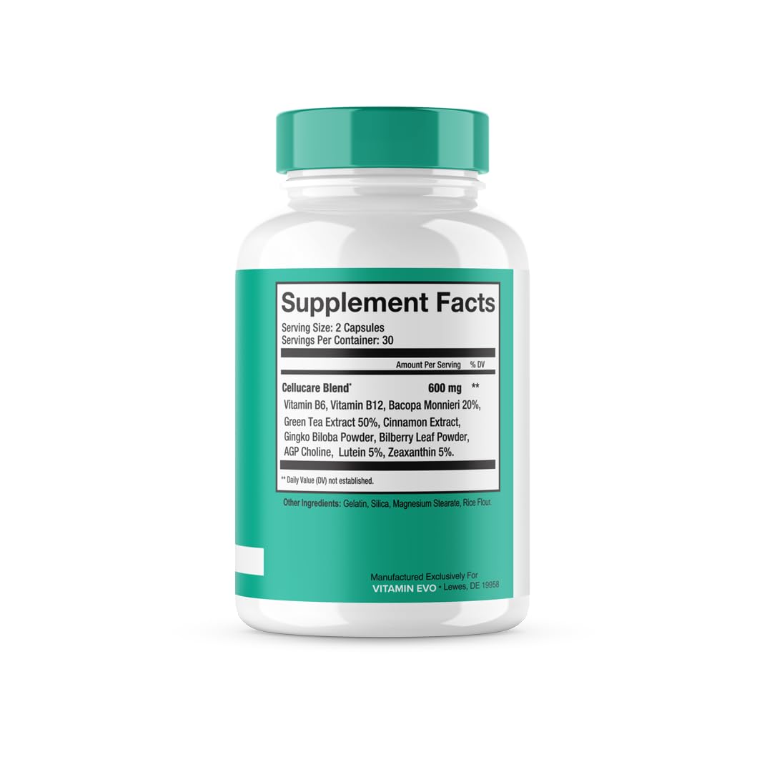Vitamin Evo Cellucare blood capsules closeup highlighting the advanced formula.