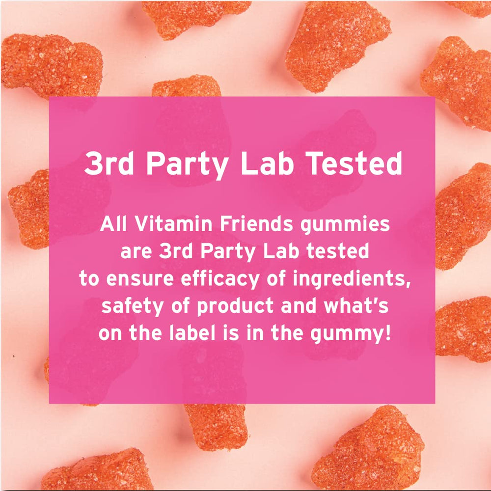 Vitamin Friends allergen-free labels highlighting gluten-free and vegan compliance.