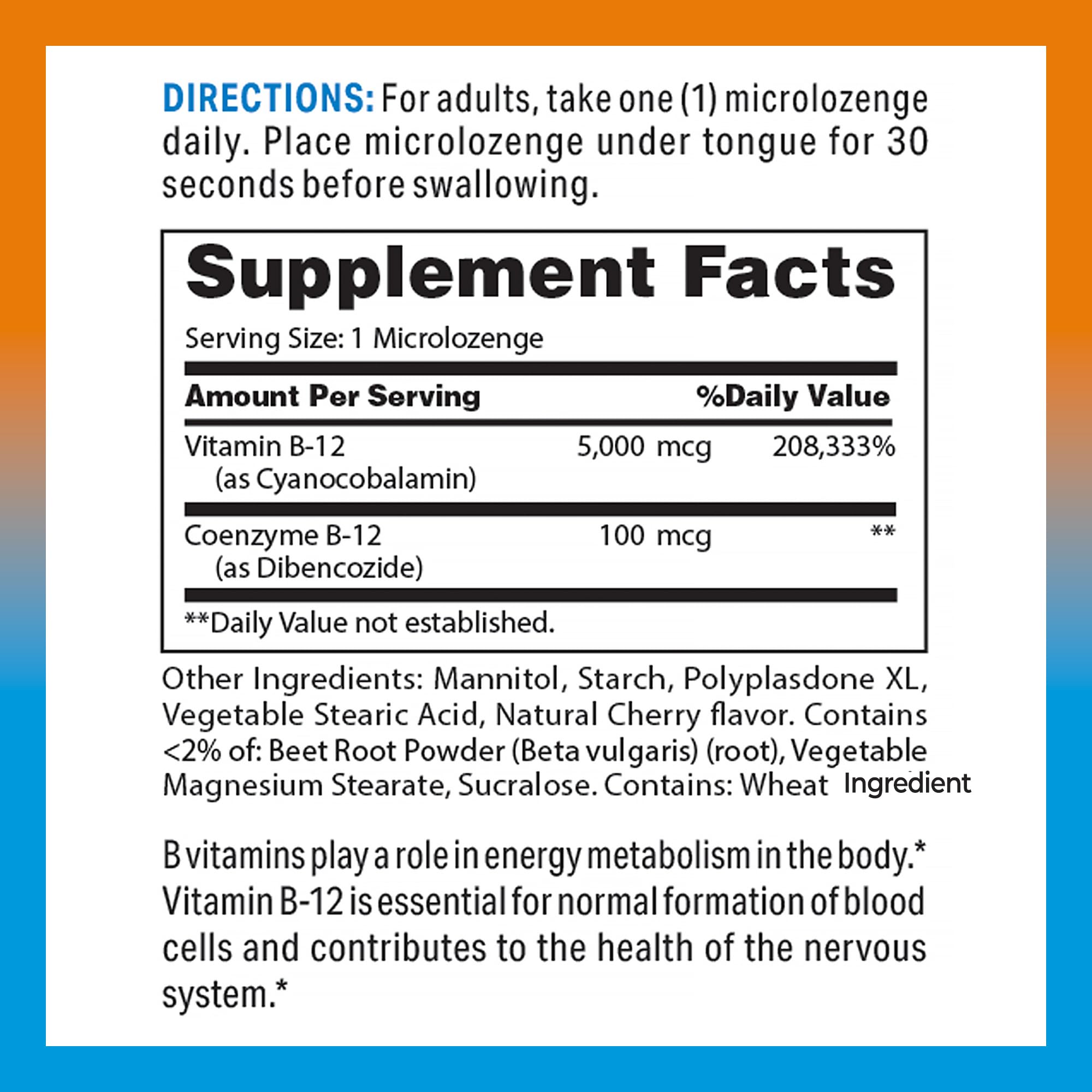 Vitamin World B-12 Sublingual Lozenges under tongue dissolve quickly for on-the-go energy support.