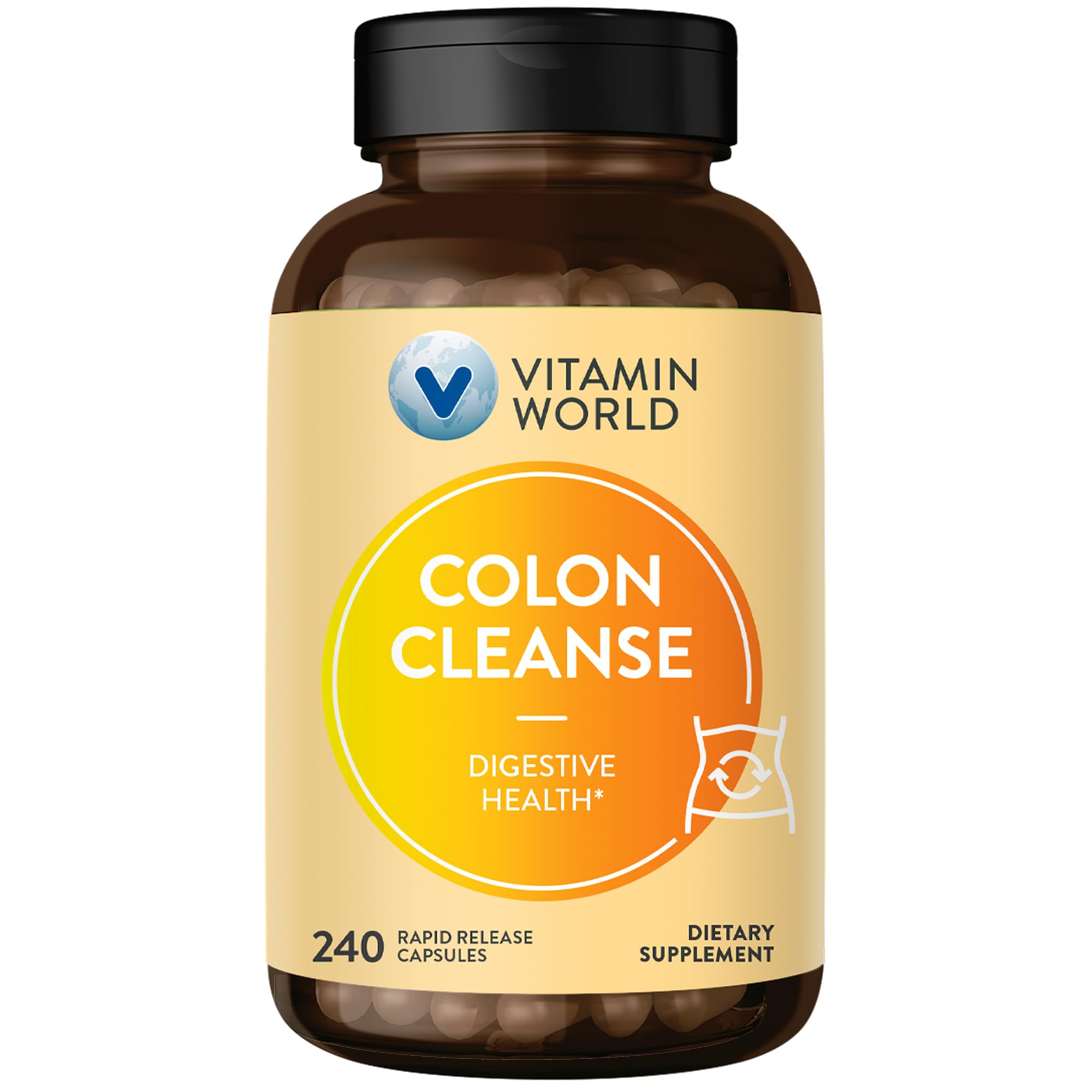 Vitamin World Colon Cleanse bottle front for easy daily digestive support.