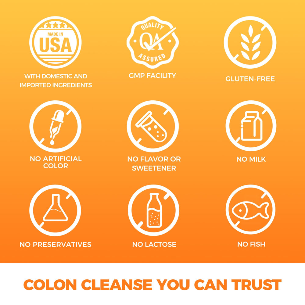Scene with Vitamin World Colon Cleanse next to a glass of water for easy intake.