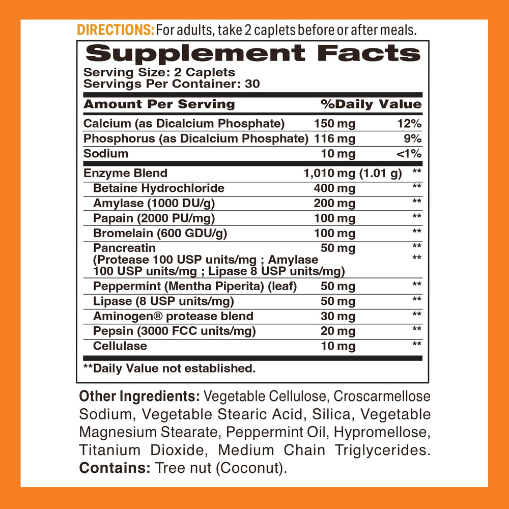 Vitamin World Digest-13 caplets close-up showing enzyme blend for digestion support.
