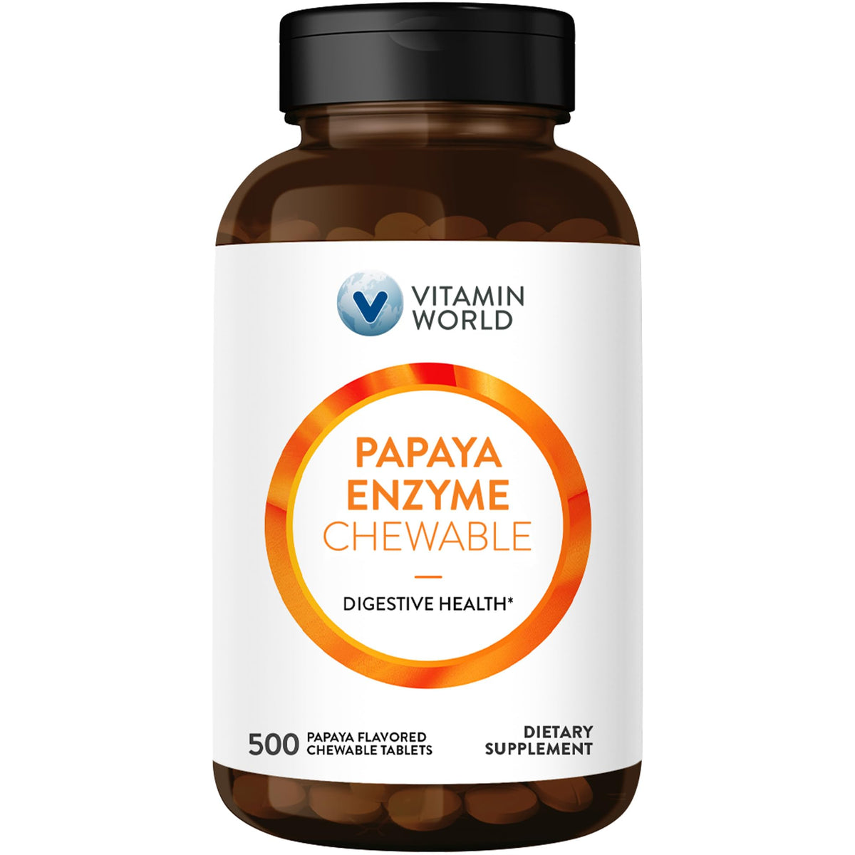 Vitamin World Papaya Enzymes chewable tablets packaging with papain for post-meal digestion support